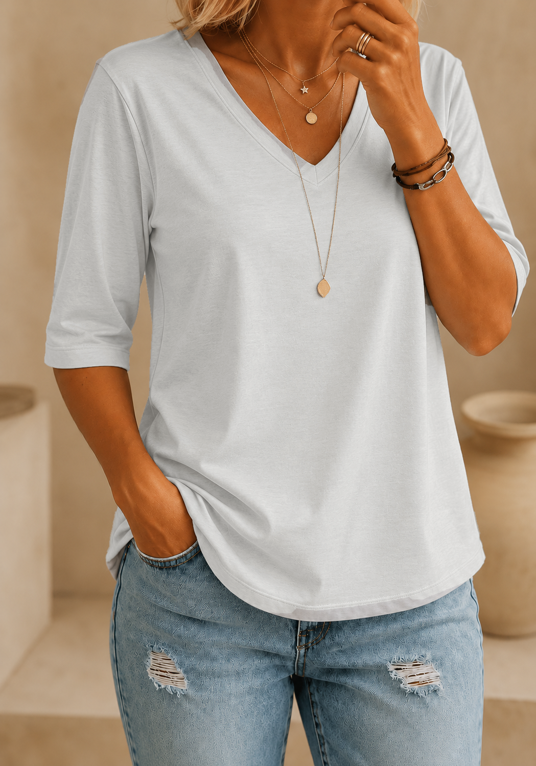 Calvera | Essential Comfort Tee V-Neck