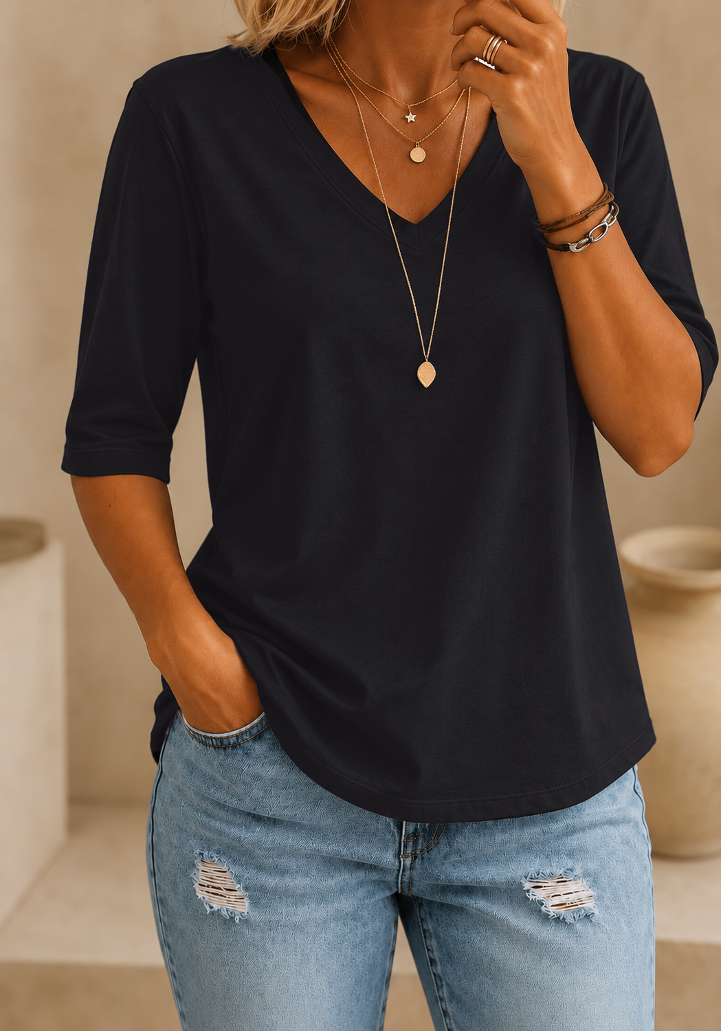 Calvera | Essential Comfort Tee V-Neck