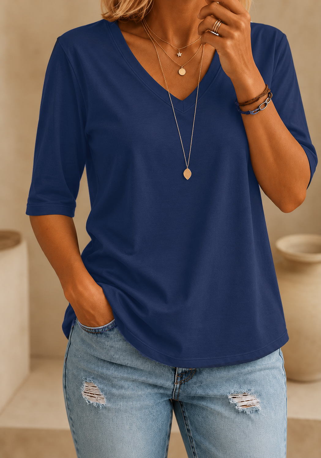 Calvera | Essential Comfort Tee V-Neck