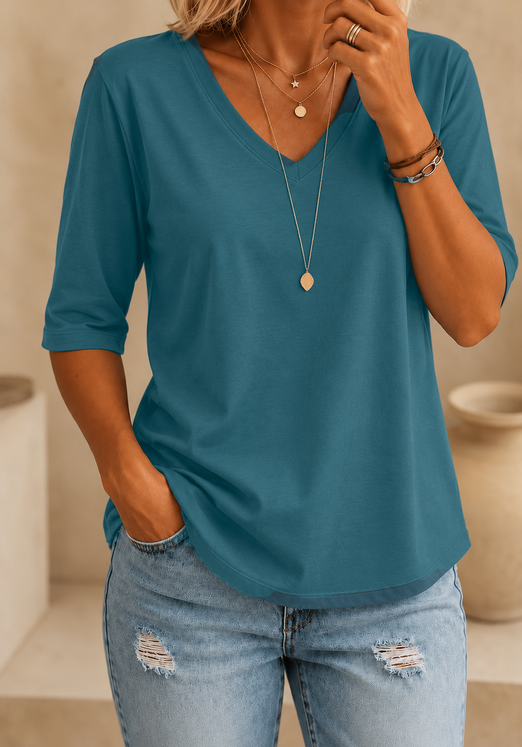 Calvera | Essential Comfort Tee V-Neck
