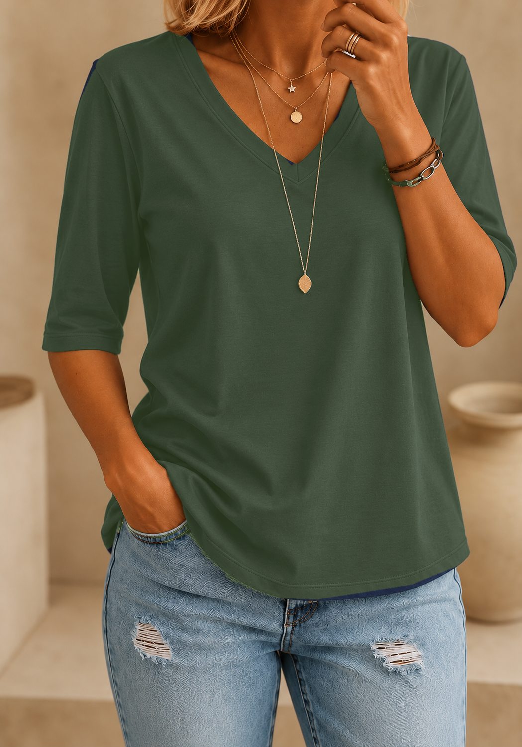 Calvera | Essential Comfort Tee V-Neck