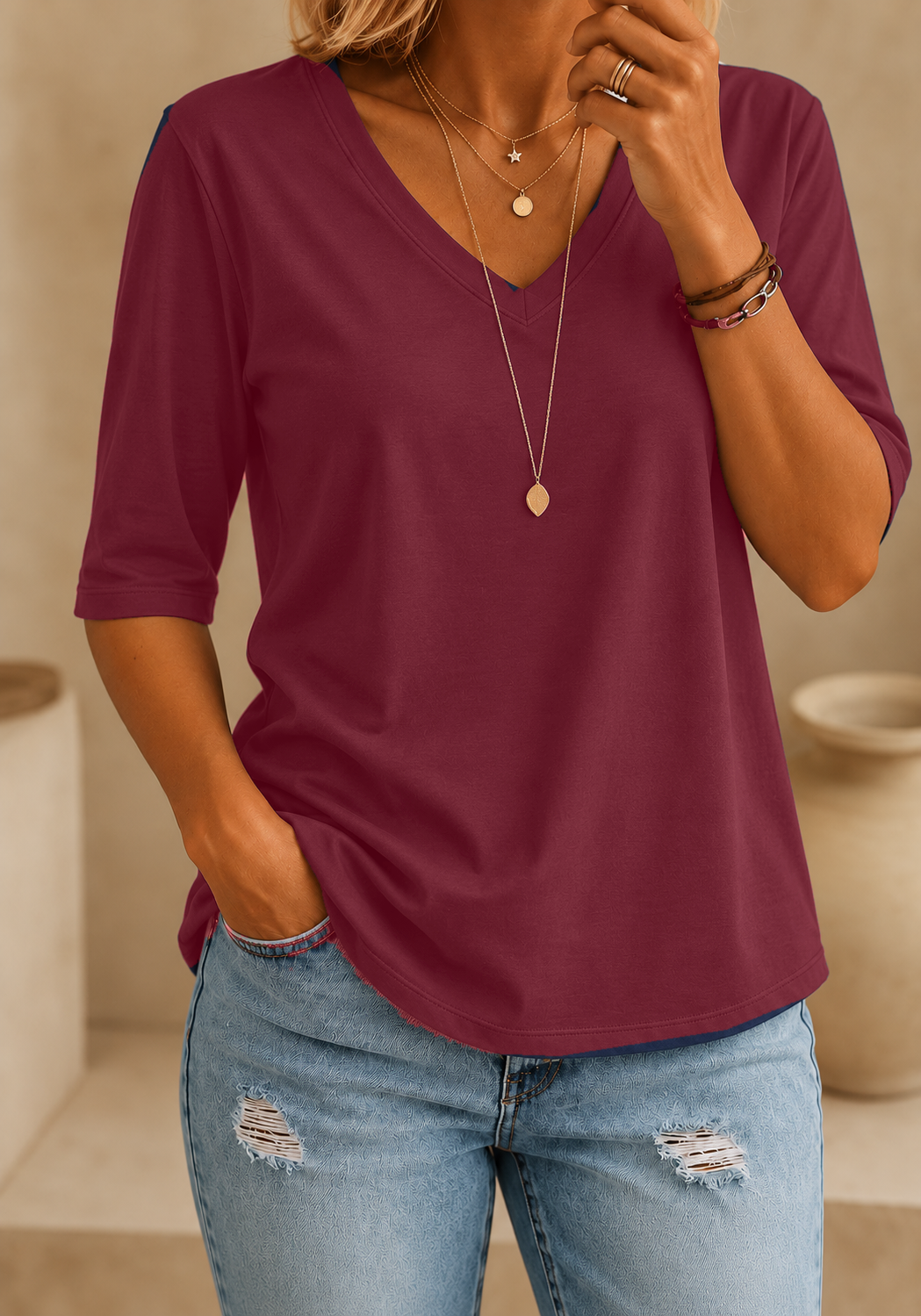 Calvera | Essential Comfort Tee V-Neck
