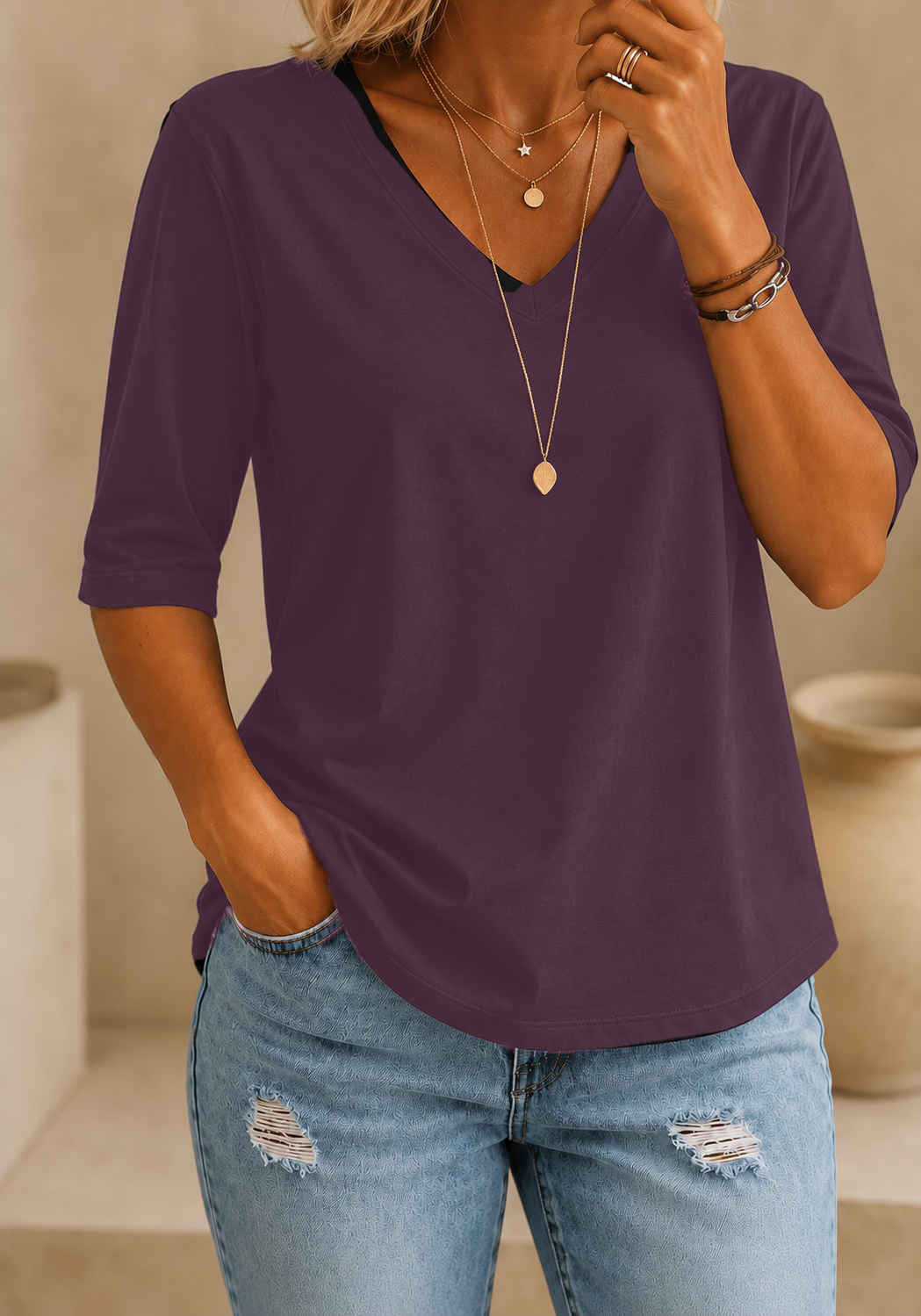 Calvera | Essential Comfort Tee V-Neck
