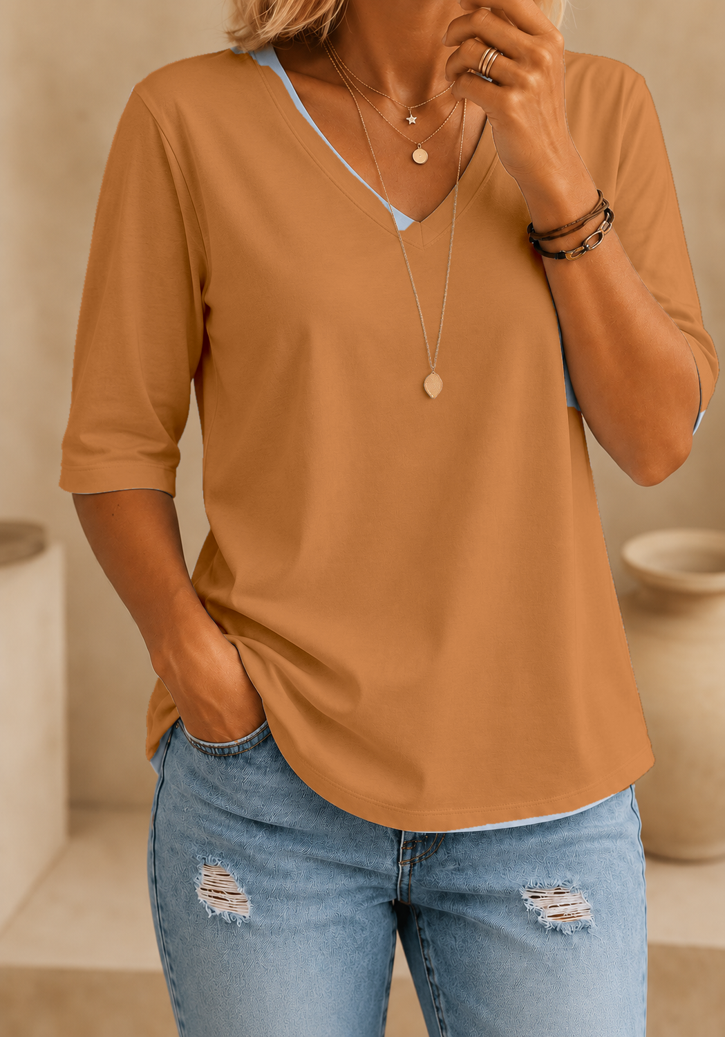 Calvera | Essential Comfort Tee V-Neck