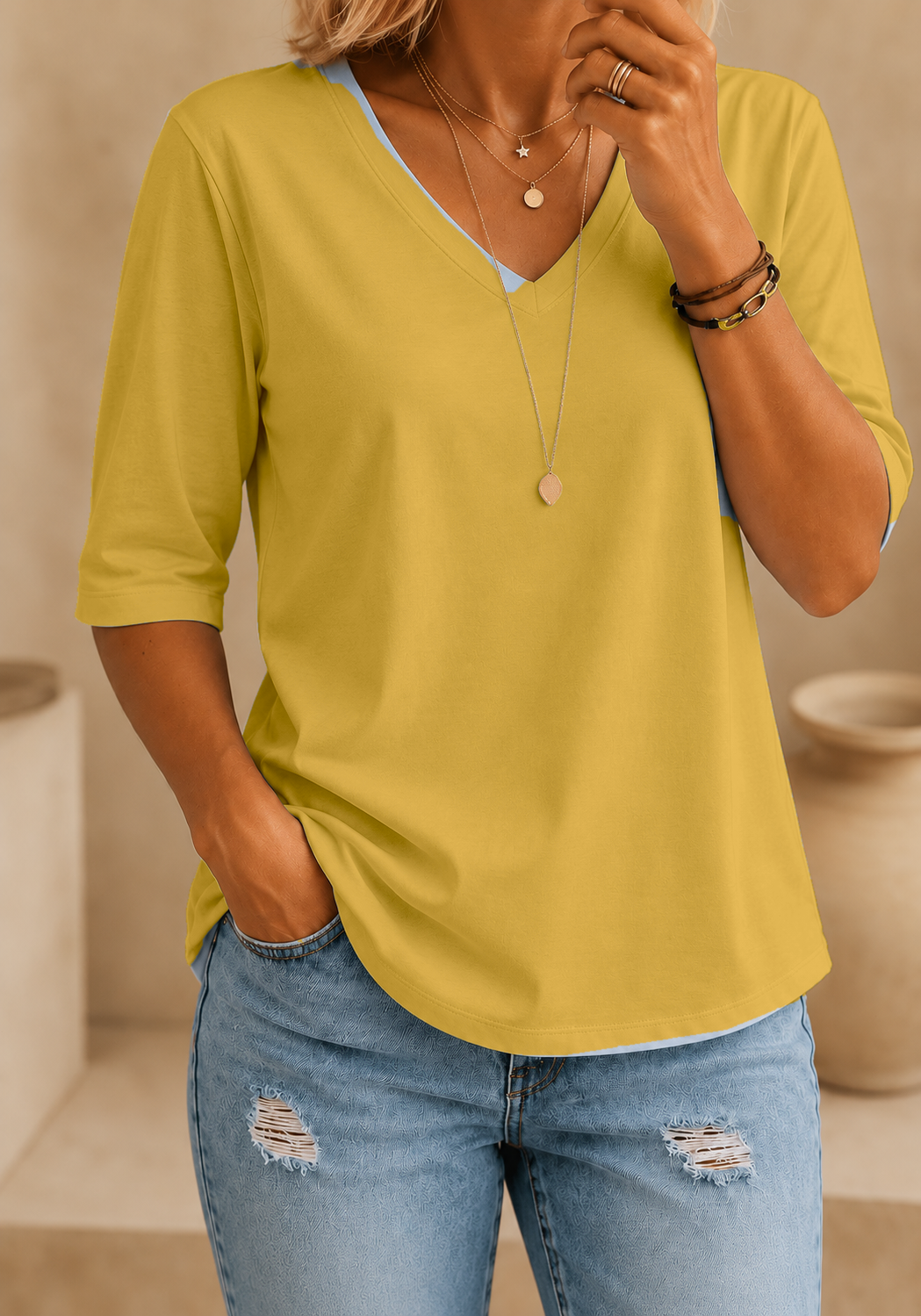 Calvera | Essential Comfort Tee V-Neck