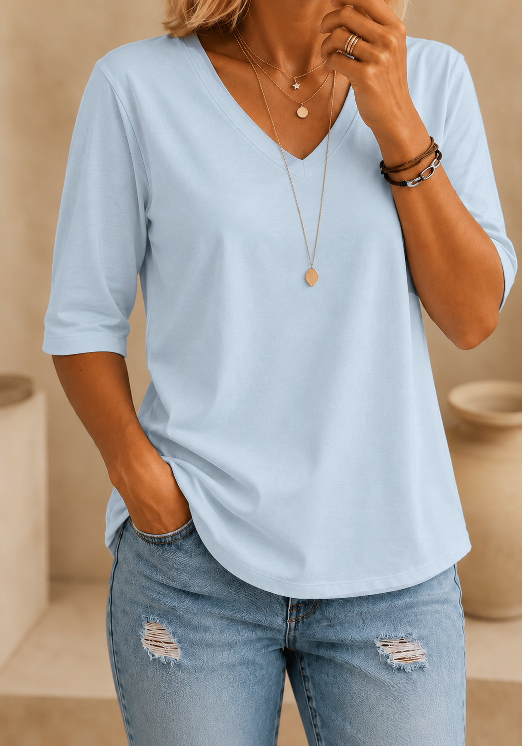 Calvera | Essential Comfort Tee V-Neck