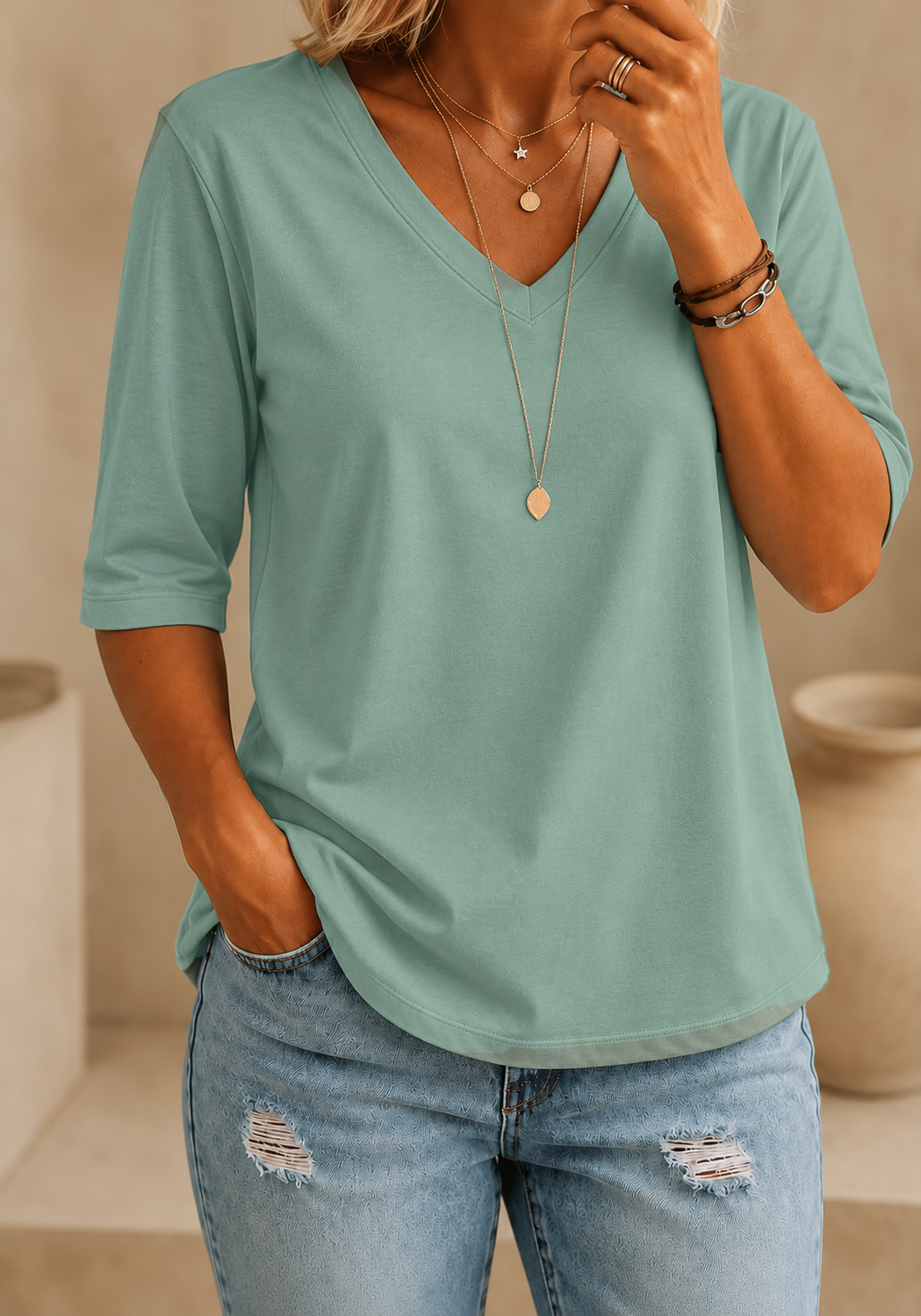 Calvera | Essential Comfort Tee V-Neck