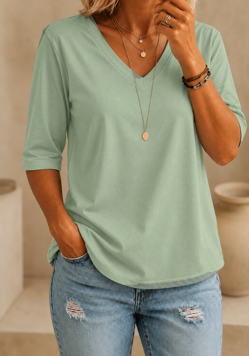 Calvera | Essential Comfort Tee V-Neck