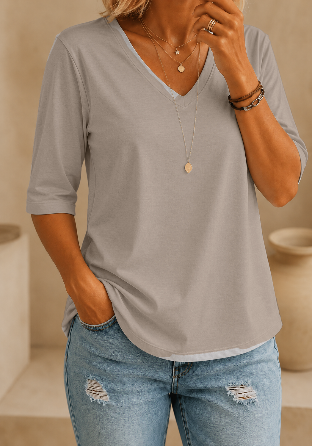 Calvera | Essential Comfort Tee V-Neck