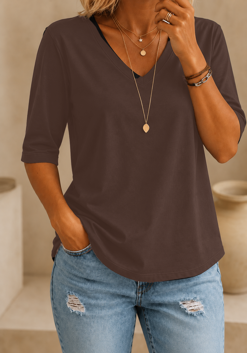Calvera | Essential Comfort Tee V-Neck